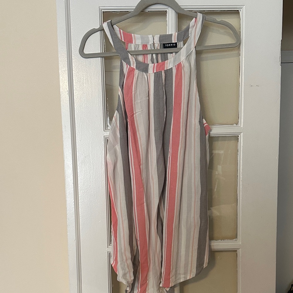 torrid Coral, Gray & White Vertical Stripe Halter Tank Top